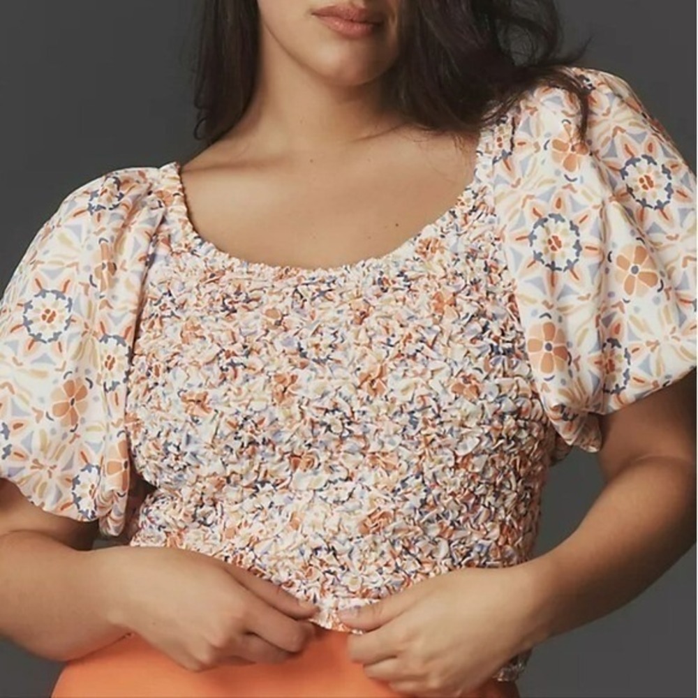 Anthropologie NEW Dolan Texture Puff Sleeve Blouse Shirt Size XL Coquette Boho